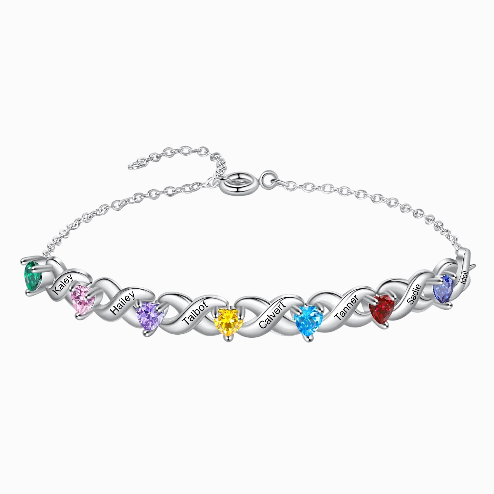 Bracelet à Breloque 2-7 Prénoms Personnalisé avec 2-7 Pierres de Naissance