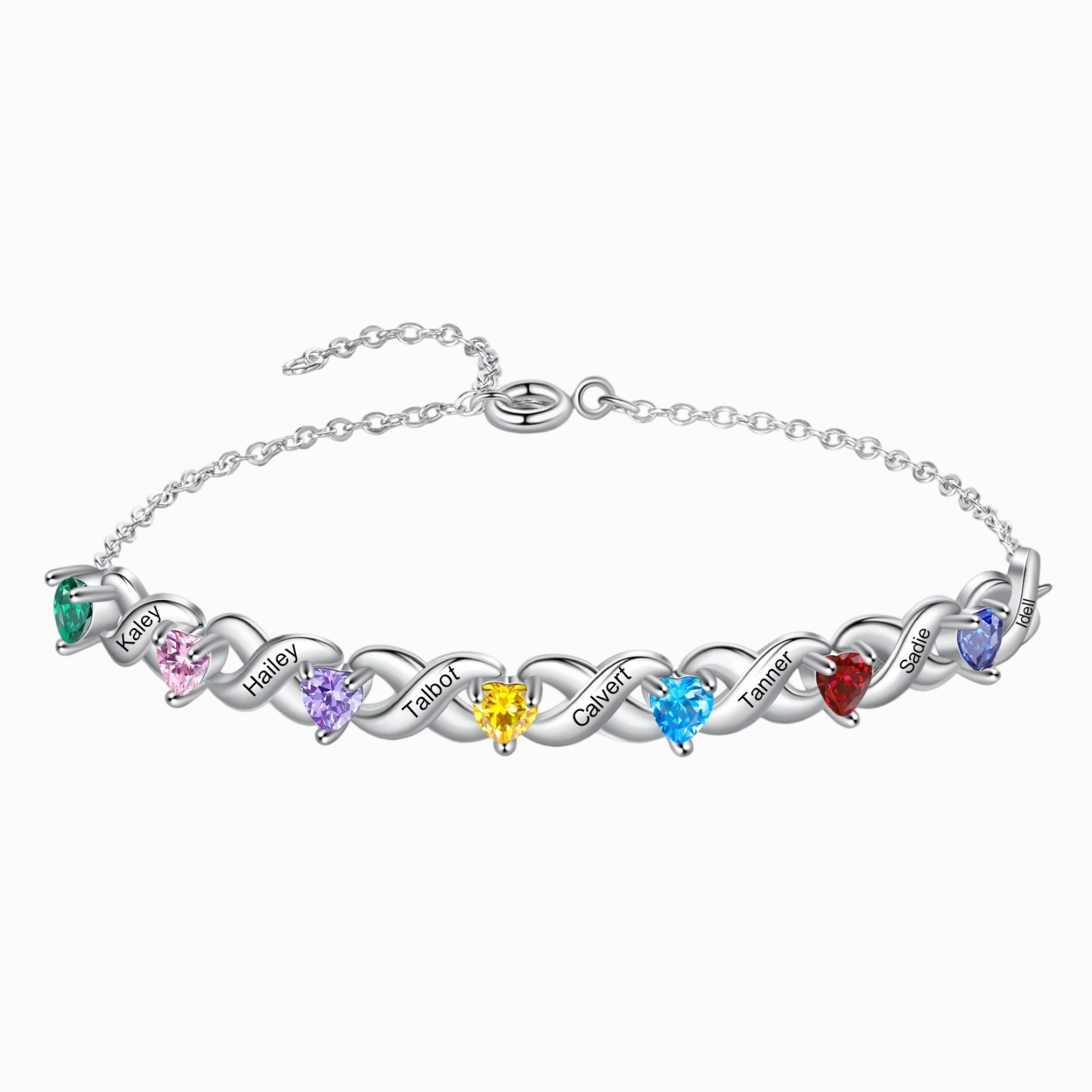 Bracelet à Breloque 2-7 Prénoms Personnalisé avec 2-7 Pierres de Naissance