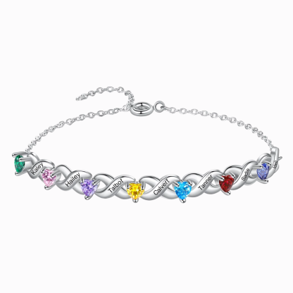 Bracelet à Breloque 2-7 Prénoms Personnalisé avec 2-7 Pierres de Naissance