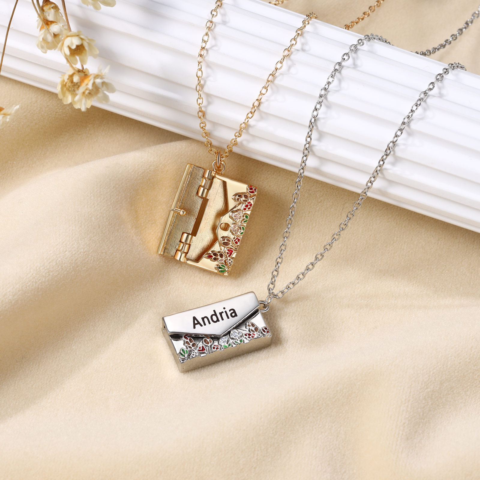Collier Enveloppe 1 Prénom Personnalisé Collier Pendentif