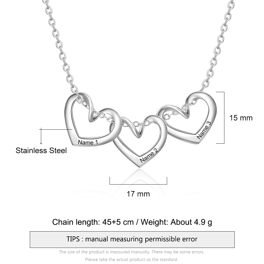 Collier Cœur pendentif 3 Prénom Personnalisé 