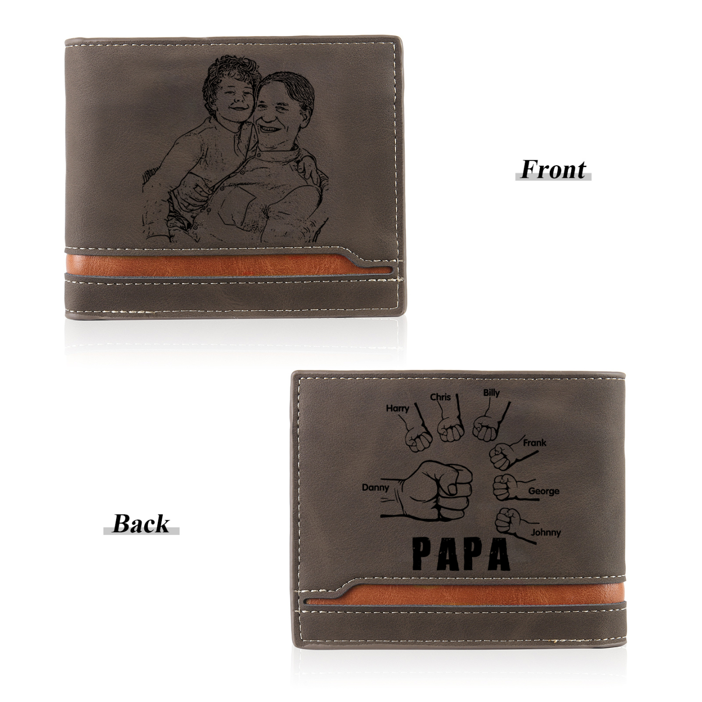 À mon Papa - Portefeuille Poings 7 Prénoms Personnalisés avec Photo Classique Homme Porte-Monnaie Carte