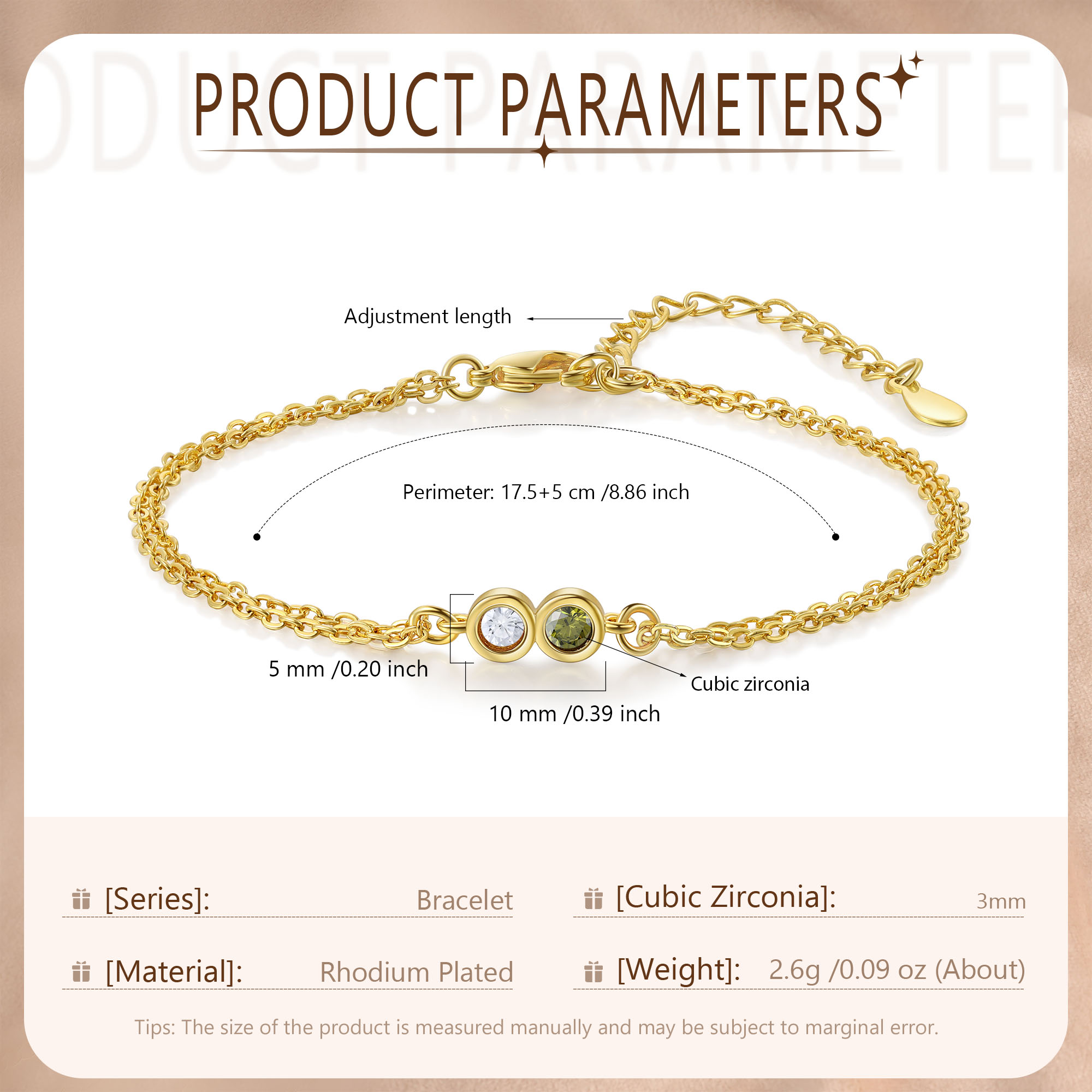 Bracelet Femme Personnalisés avec 2 Pierres de Naissance