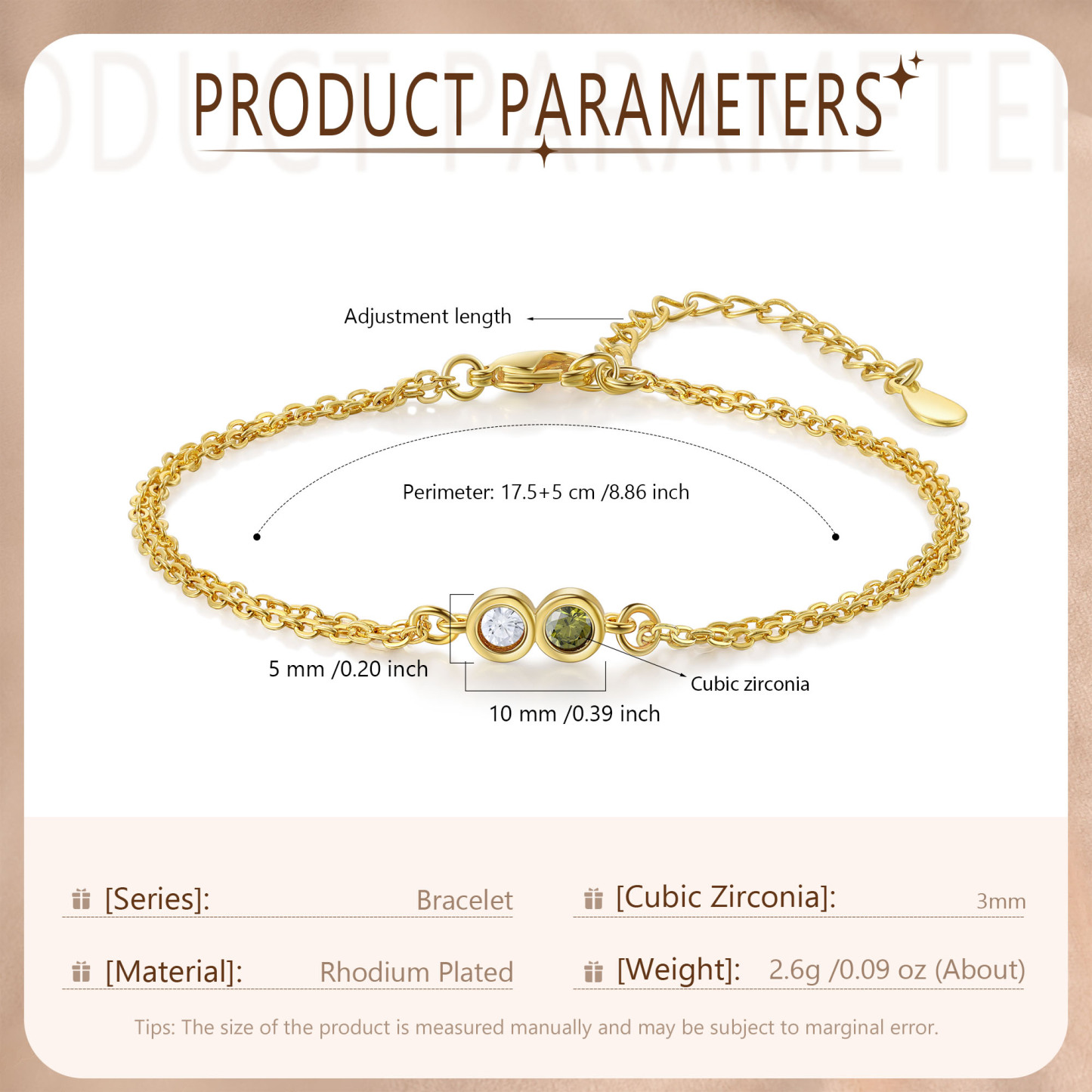 Bracelet Femme Personnalisés avec 2 Pierres de Naissance