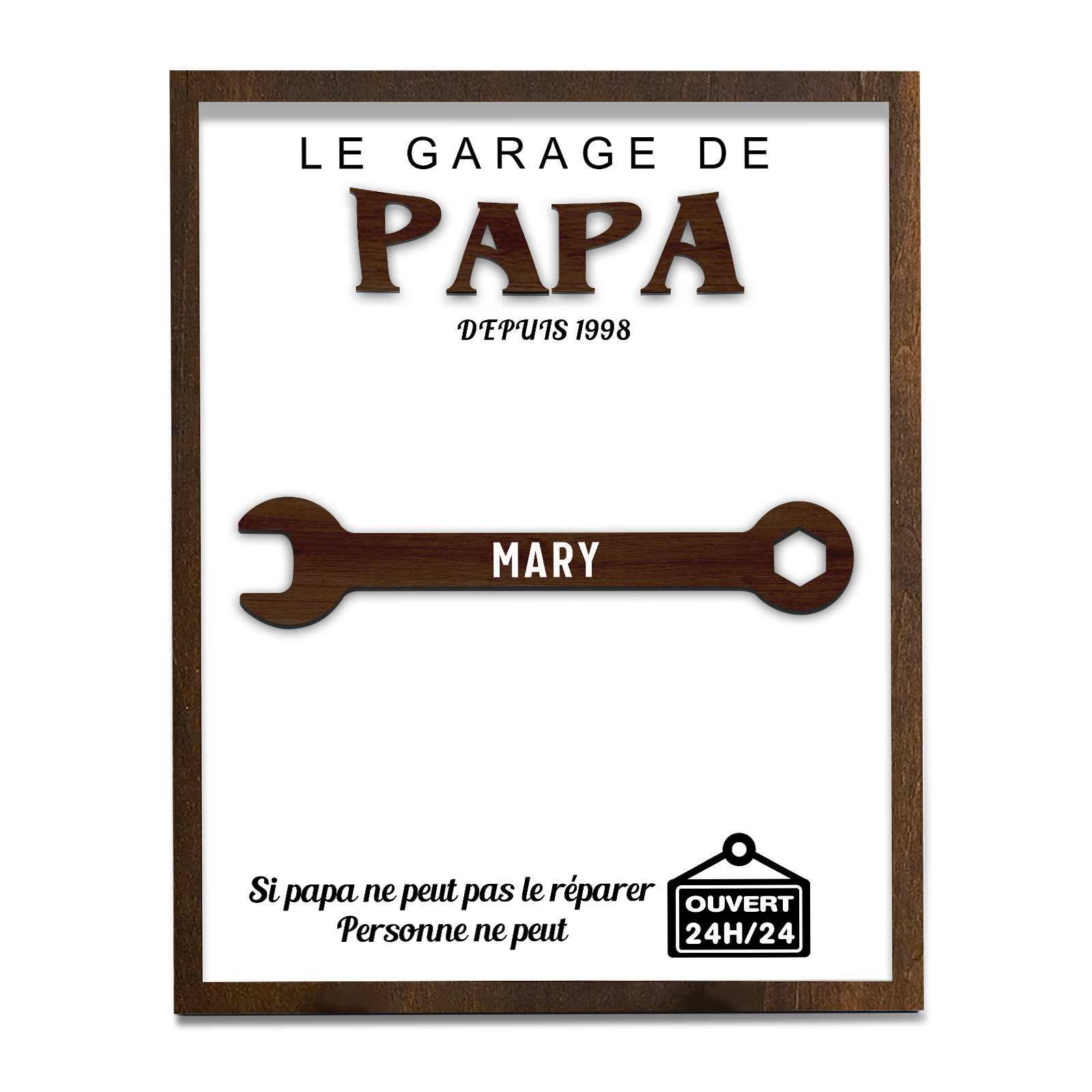 À Mon Papa-Cadre en Bois Garage 1 Prénom Personnalisé