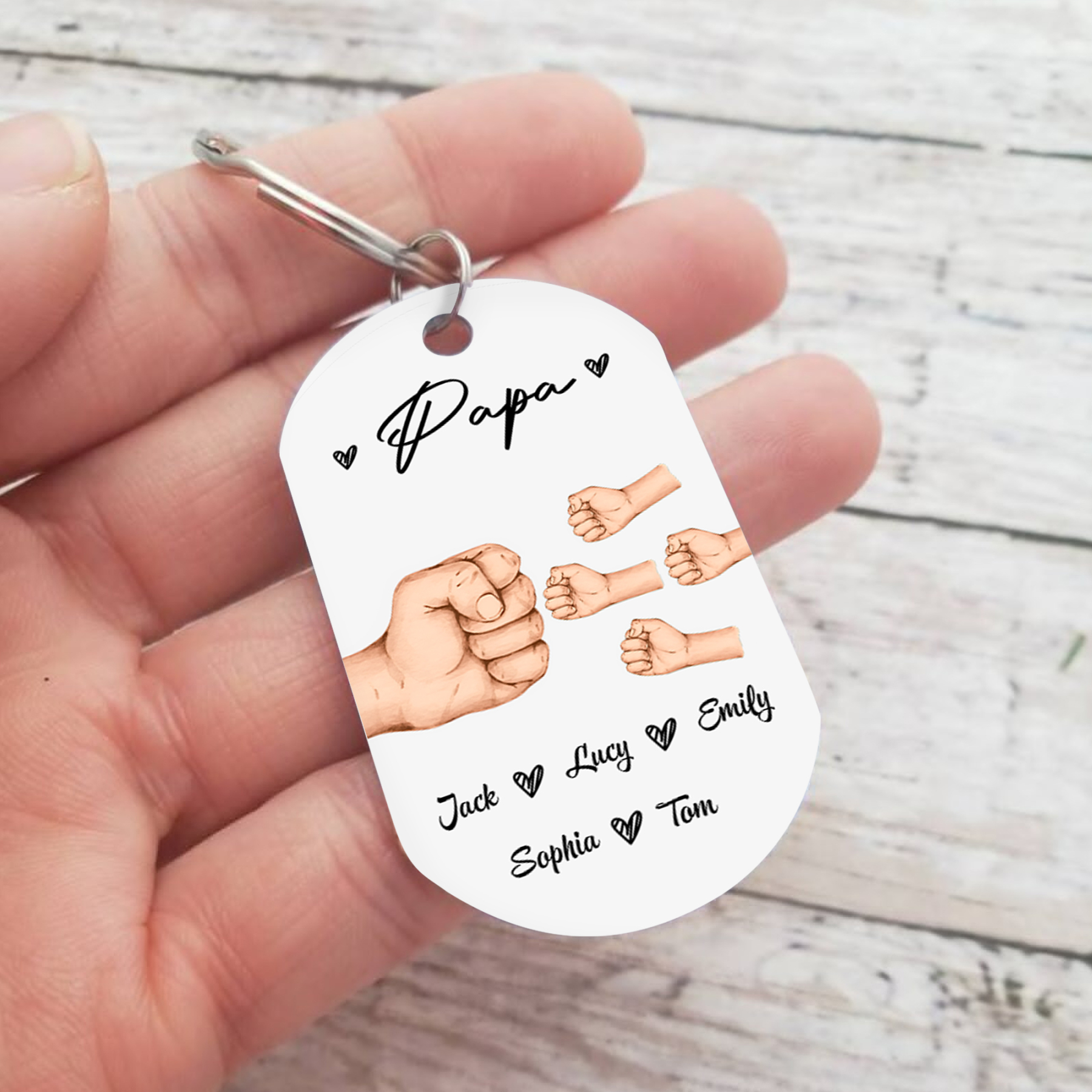 À mon Papa - Porte-Clés Poings 5 Prénoms Personnalisés
