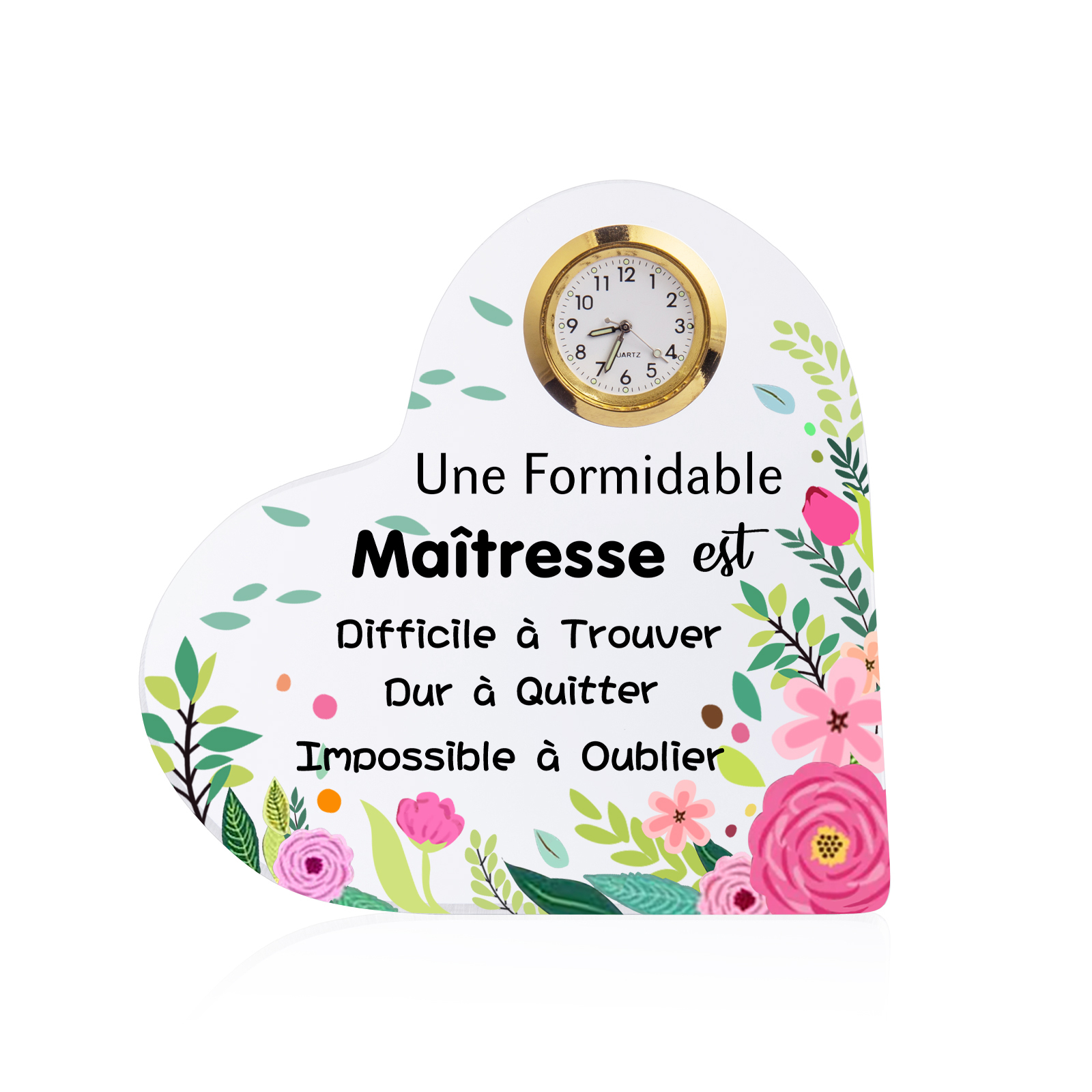 Cadeau Maîtresse – Plaque Cœur en Acrylique avec Horloge et Message Émotionnel | Jessemade