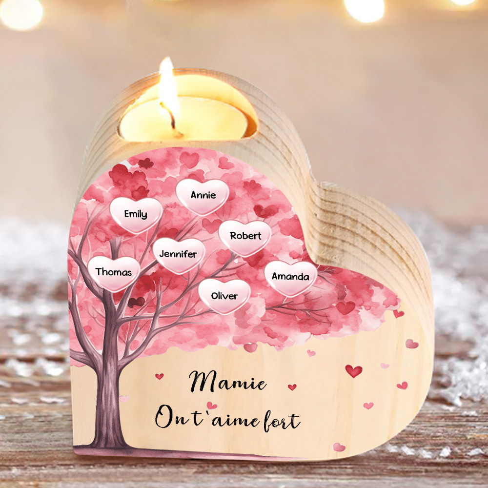 À Ma Maman/Mamie - Bougeoir en Bois Arbre 7 Prénoms et 1 Texte Personnalisés pour Famille sans bougie