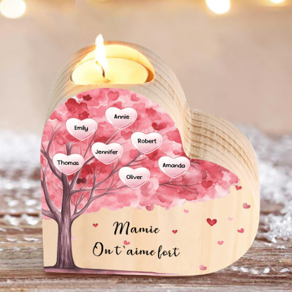 À Ma Maman/Mamie - Bougeoir en Bois Arbre 7 Prénoms et 1 Texte Personnalisés pour Famille sans bougie