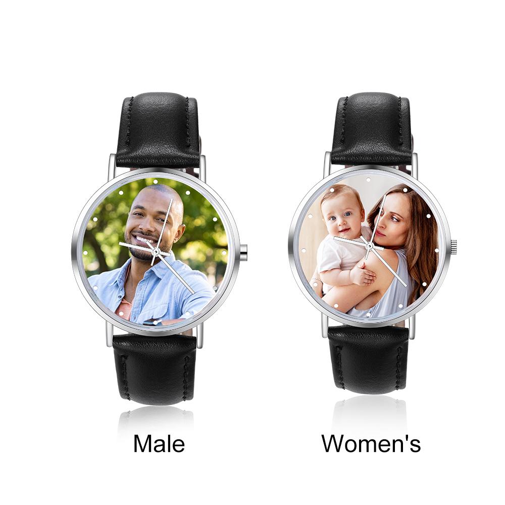 Montre Personnalisée Photo avec Gravure du prénom ou Message Bracelet en Cuir