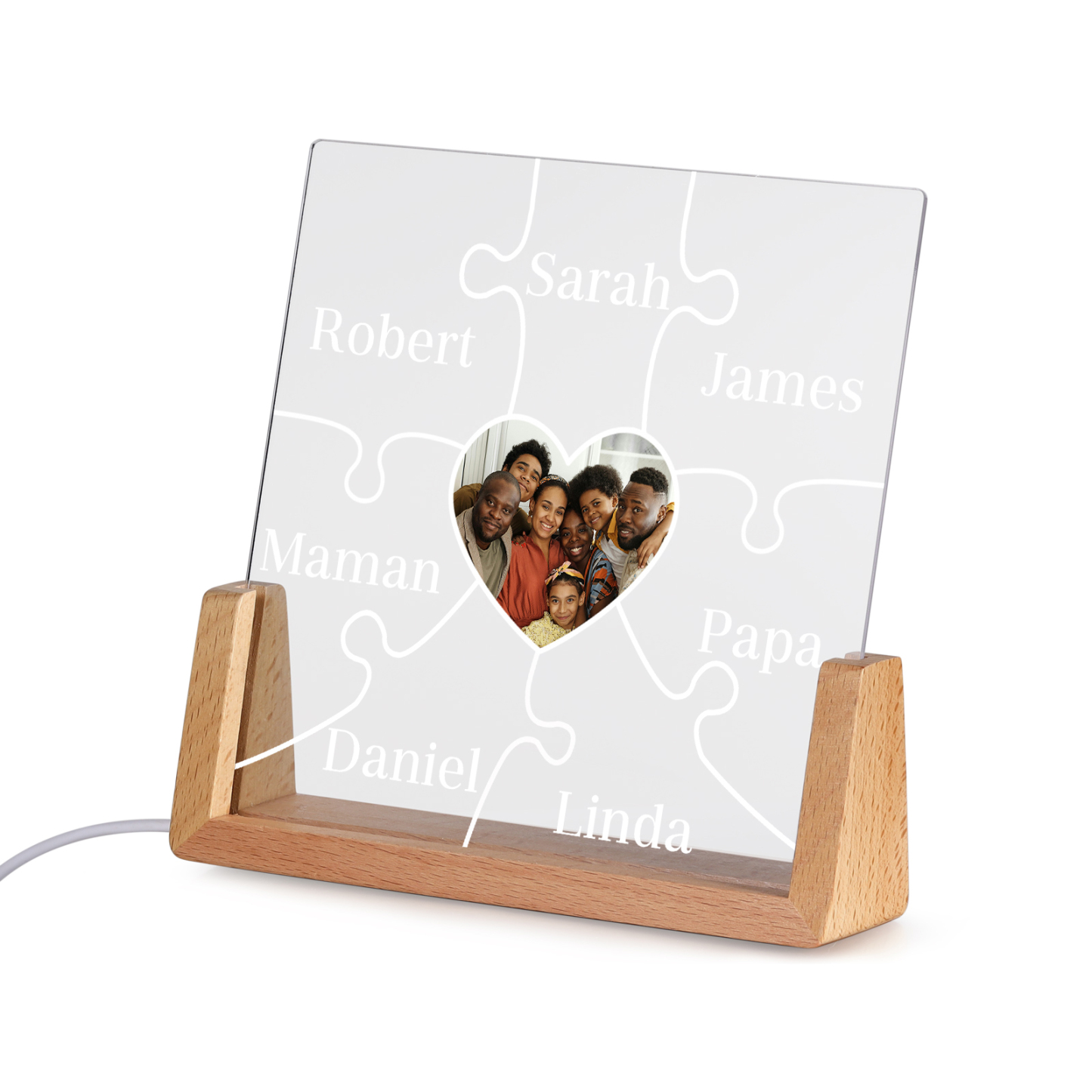 Lampe de chevet LED Puzzles 7 Prénoms Personnalisés avec Photo pour Famille