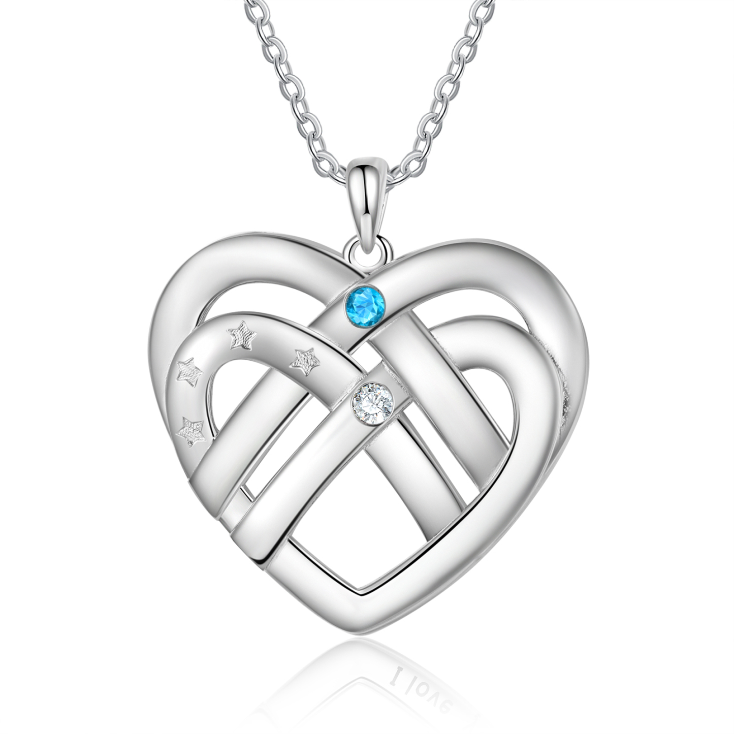Collier Pendentif Cœur 2 Prénoms et 1 Texte Personnalisés avec 2 Pierres de Naissance Collier Femmes