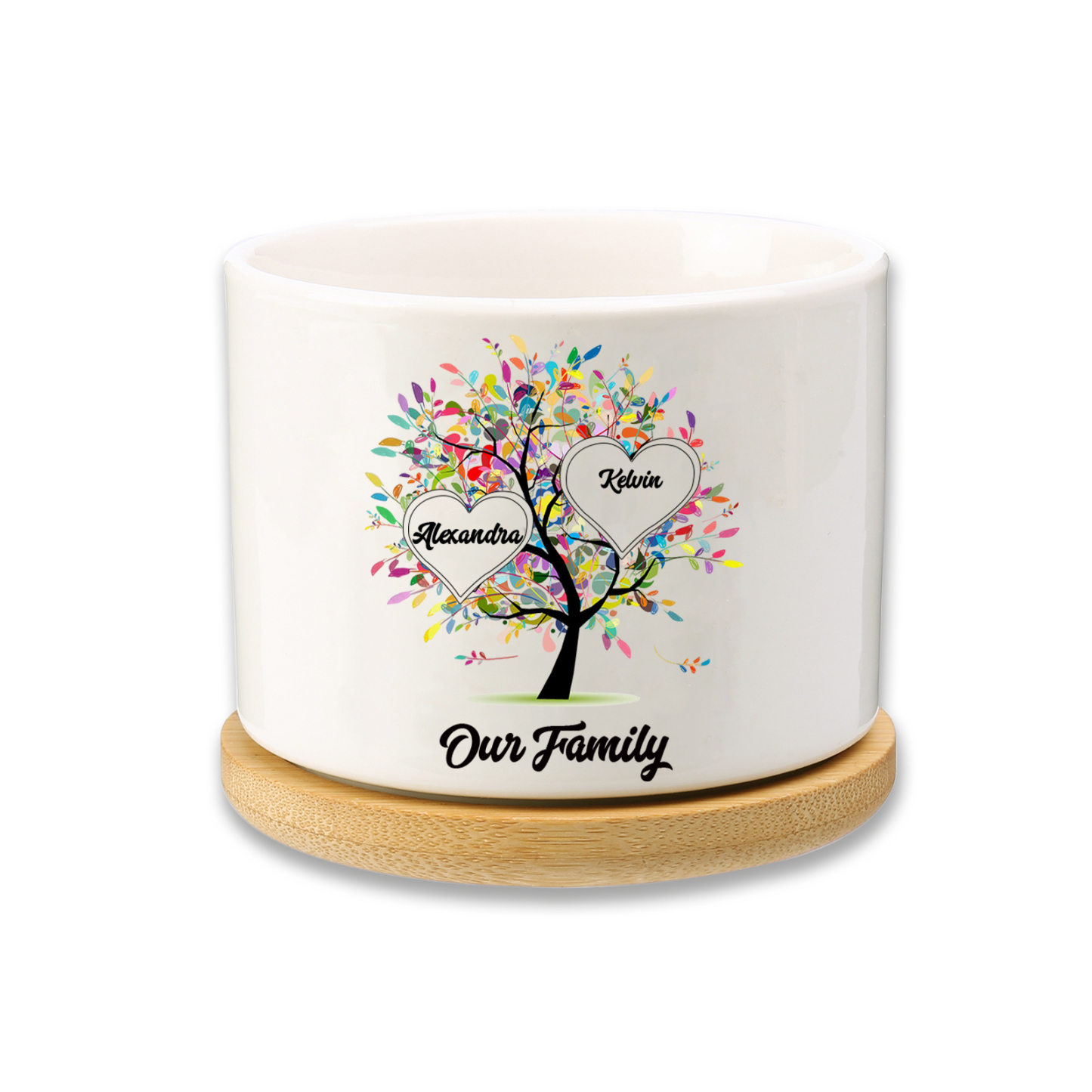 Vase/Pot de Fleurs Arbre 2 Prénoms Personnalisés avec Texte Décoration de la Maison (sans plantes)