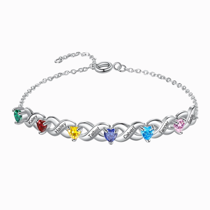 Bracelet à Breloque 2-7 Prénoms Personnalisé avec 2-7 Pierres de Naissance
