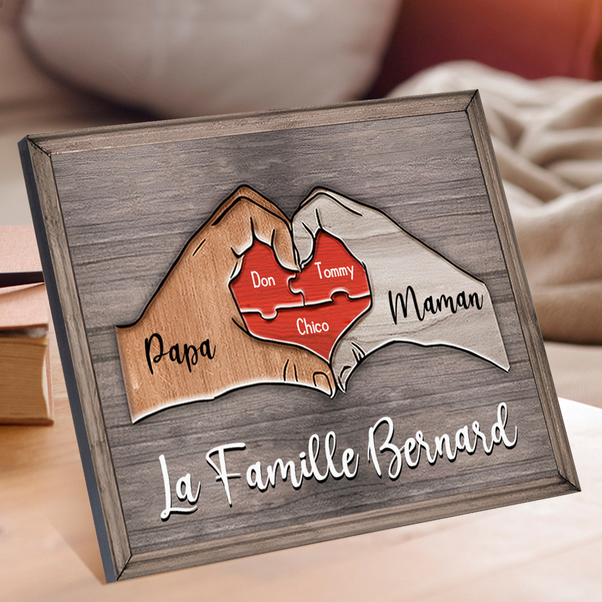 À ma Famille-Cadre en Bois Puzzle 3 Prénoms Personnalisés avec Texte