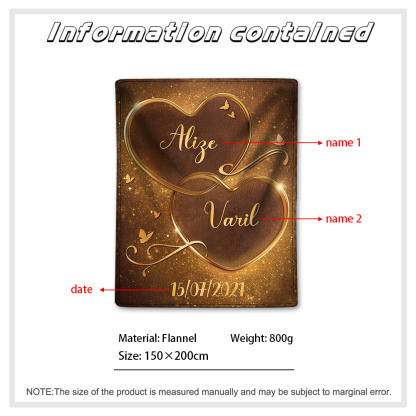 Couverture Plaids Polaire 2 Prénoms Personnalisés avec Date pour Couple | Jessemade