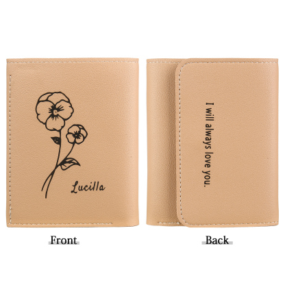 Portefeuille Femme Prénom et Texte Personnalisés avec Fleurs de naissance Porte-Monnaie Carte