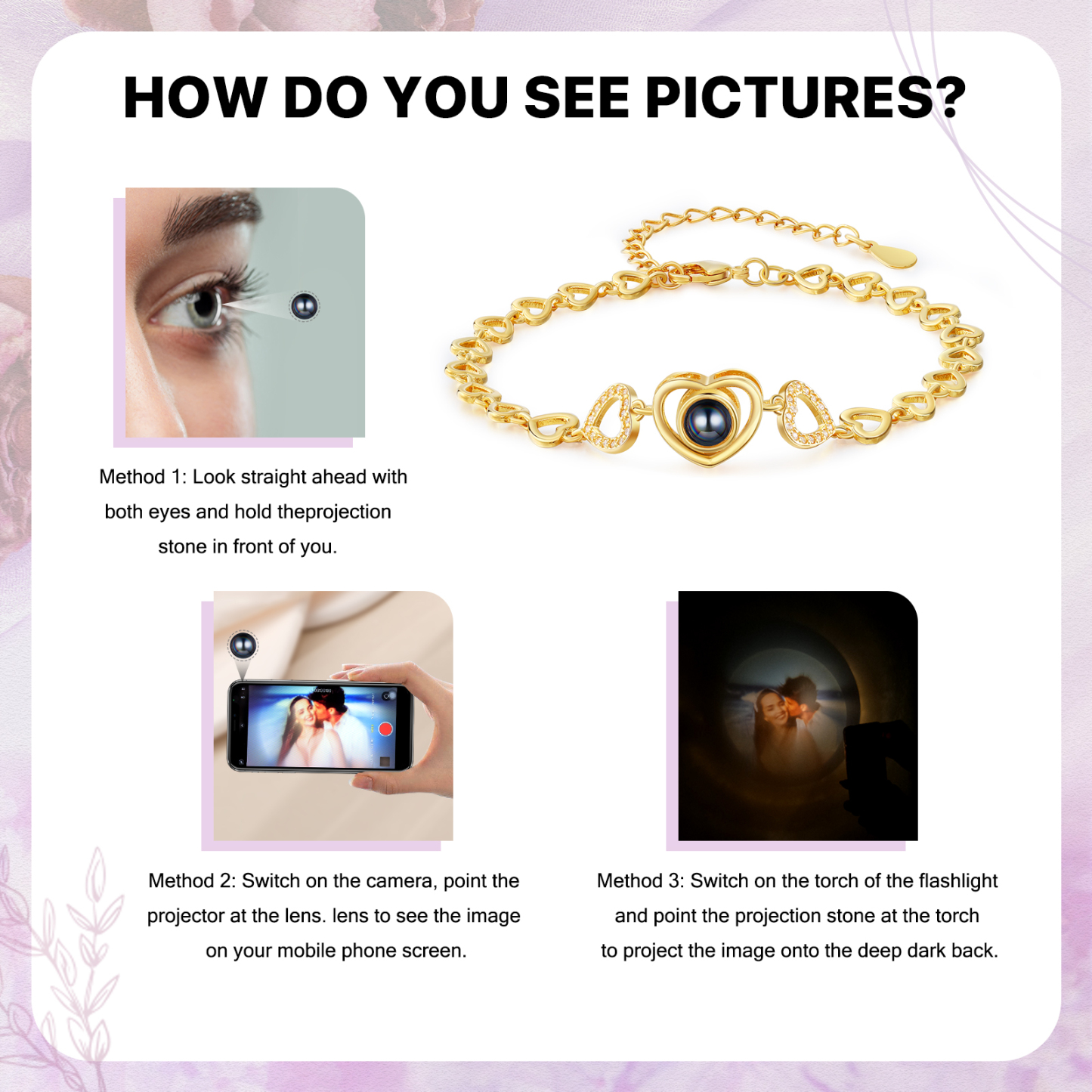 Bracelet en Argent S925 Bracelet Photo Projection Personnalisable Doré pour Femme|Jessemade