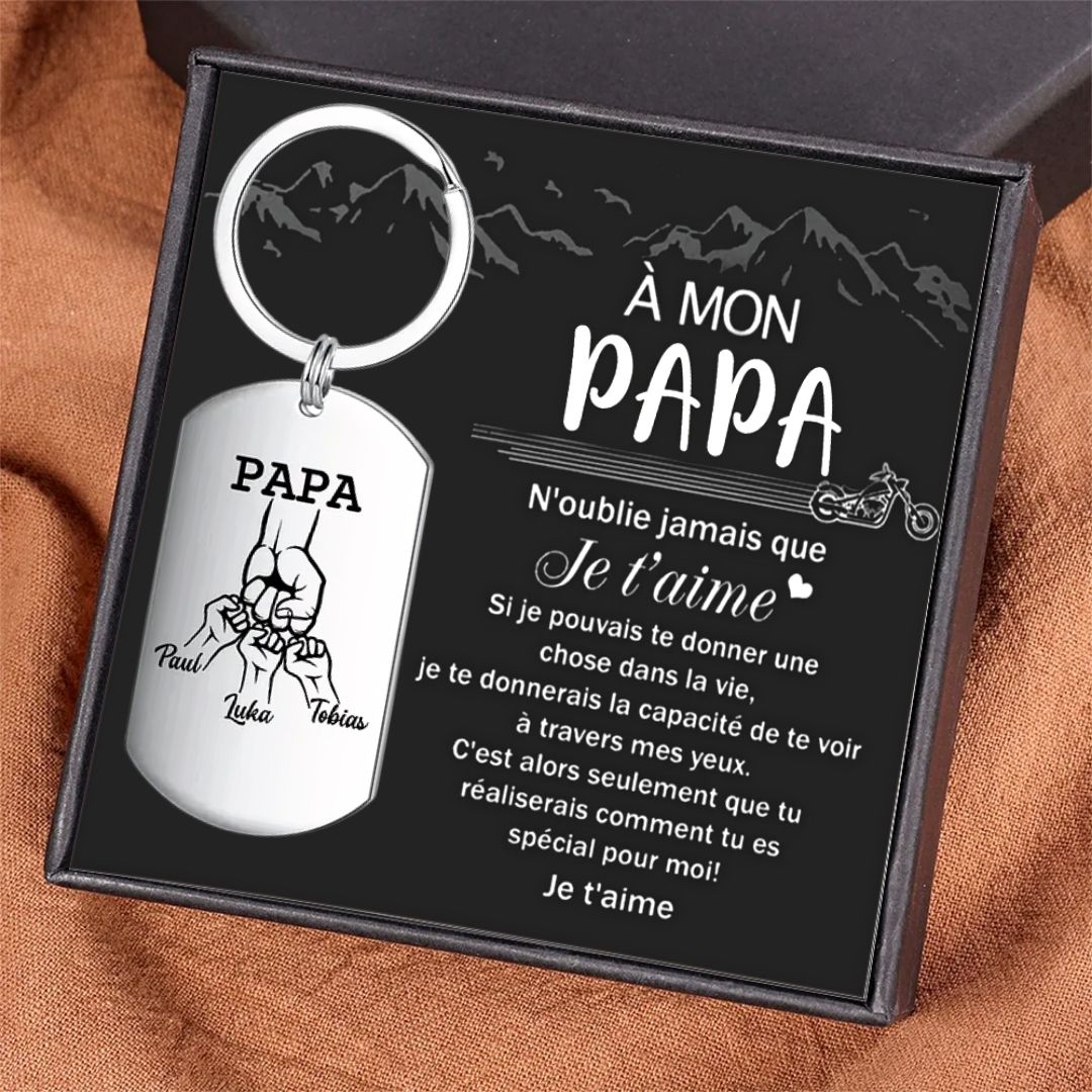 À mon Papa - Porte-Clés Poings 3 Prénoms Personnalisé