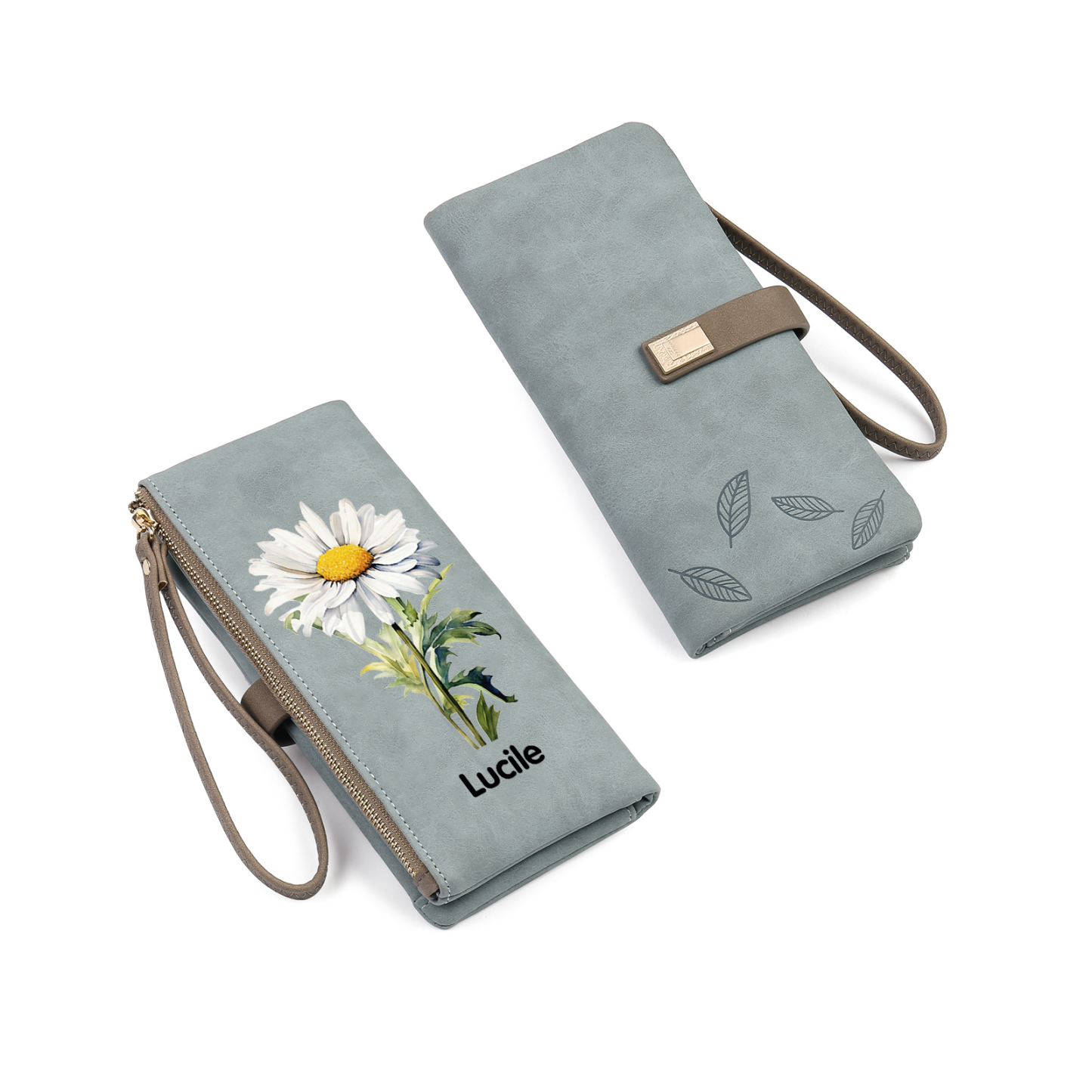 Portefeuille Femmes 1 Prénom Personnalisé avec Fleur de Naissance Porte-Monnaie Carte