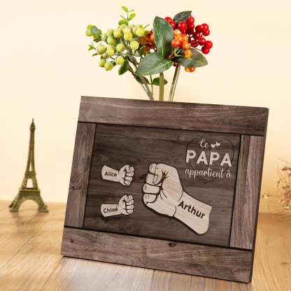 À Mon Papa/Papy-Cadre Imprimé en Bois Poings 3 Prénoms Personnalisés avec Texte