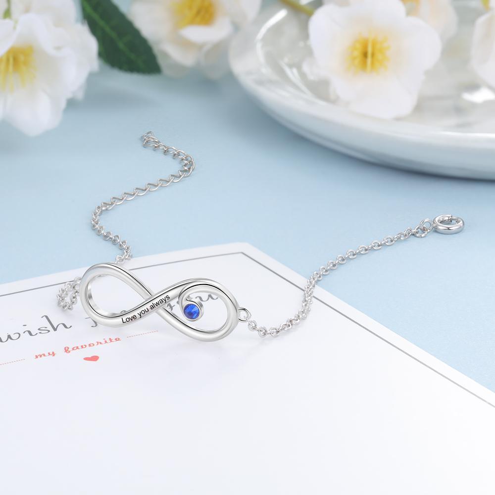 Bracelet à Breloque Infin Prénom Personnalisé avec Pierre de Naissance