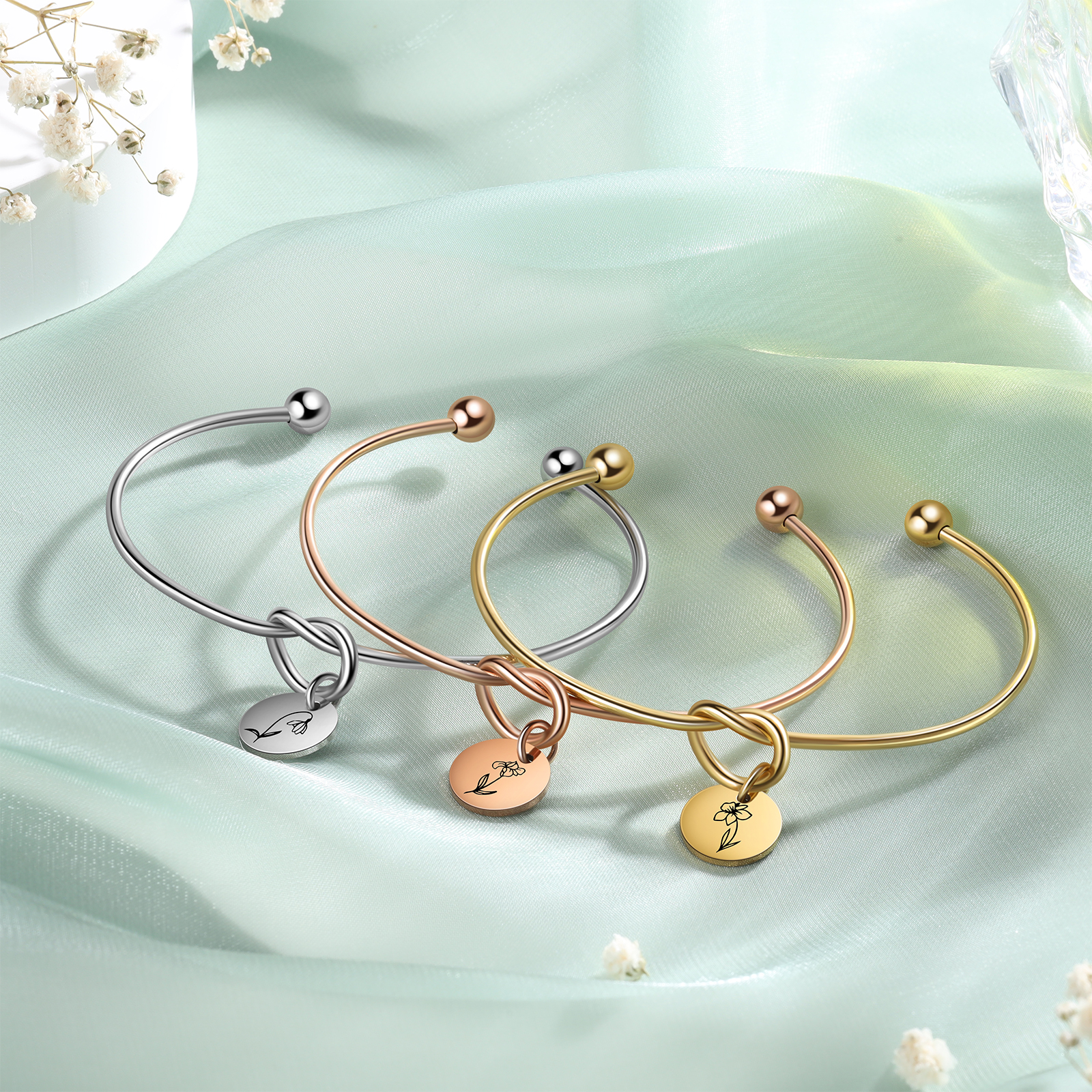 Bracelet Jonc Fleur de Naissance Personnalisé