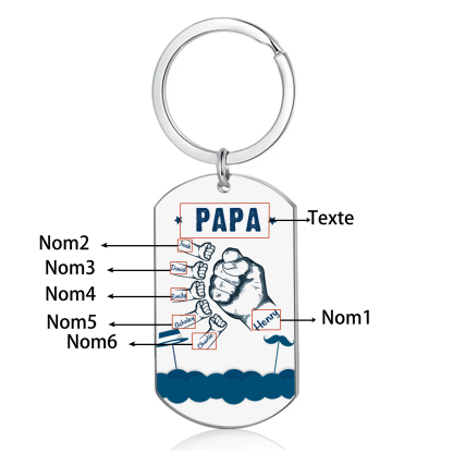 À Papa/Papi - Porte-Clés Poings 6 Prénoms Personnalisés