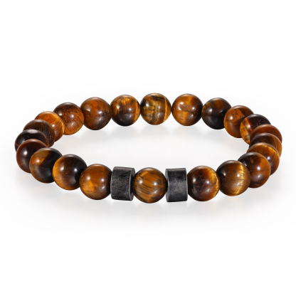Bracelet d'Oeil de Tigre avec 2 Prénoms Personnalisés pour Homme