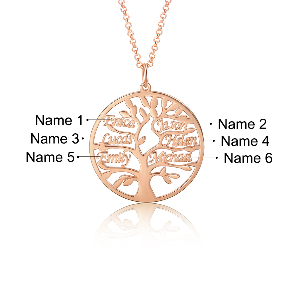 Collier Argent Arbre de vie Arbre généalogique 6 prenoms