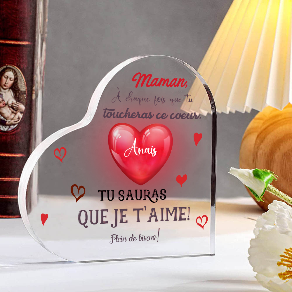À ma Maman - Plaque Acrylique en Forme de Cœur 1 Prénom Personnalisé 