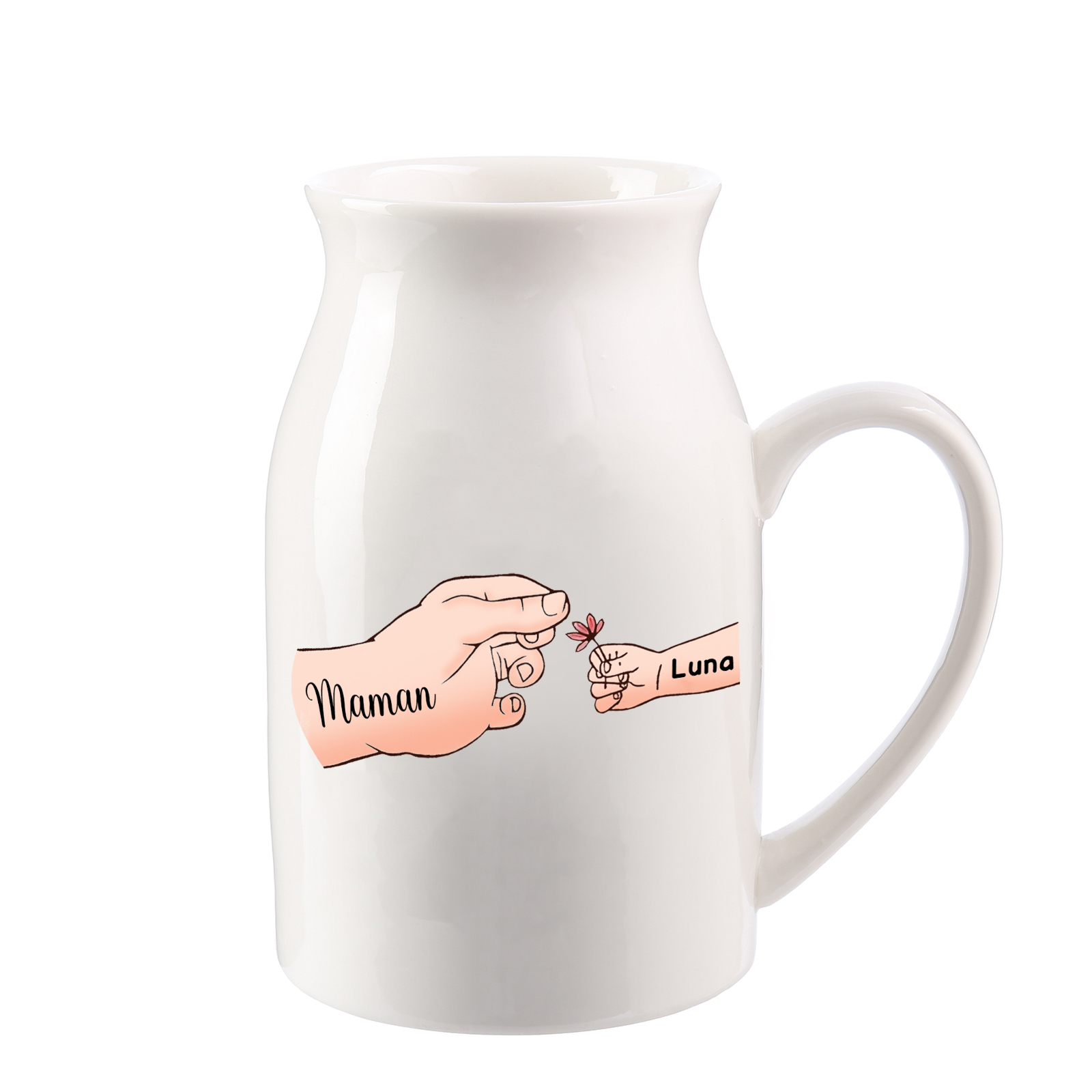Vase à Fleurs Mains et Enfants 2 Prénoms Personnalisés Décoration de la Maison