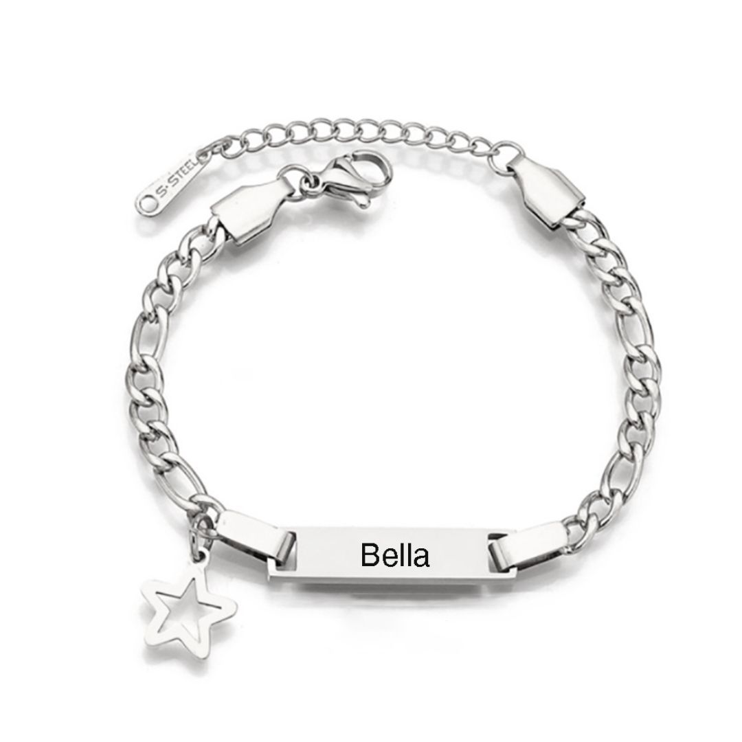 Jessemade FR Bracelet / Cheville Gourmette Acier inoxydable Bébé Gravable 1 Prénom Personnalisé