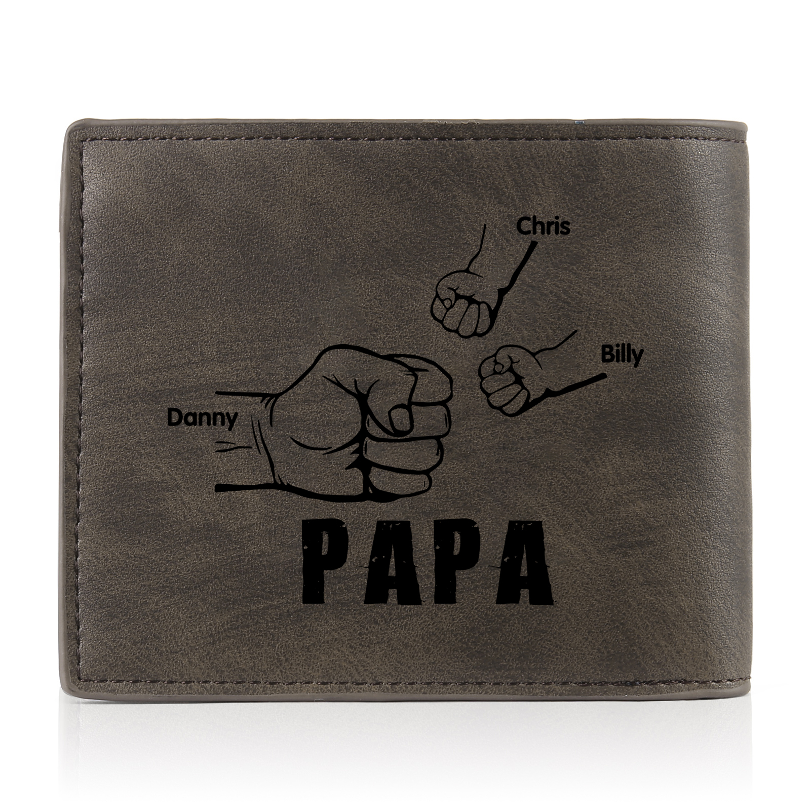 À mon Papa - Portefeuille Poings 3 Prénoms Personnalisés avec Photo Classique Homme Porte-Monnaie Carte
