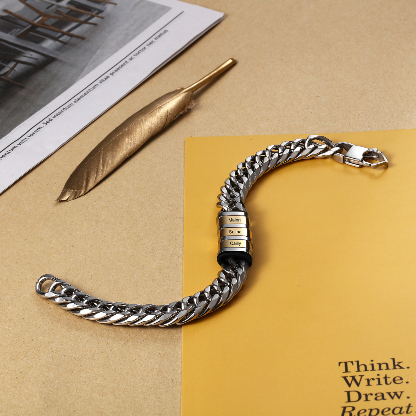 À mon Papa - Bracelet personnalisé en Acier inoxydable avec 3 Prénoms gravés | Jessemade