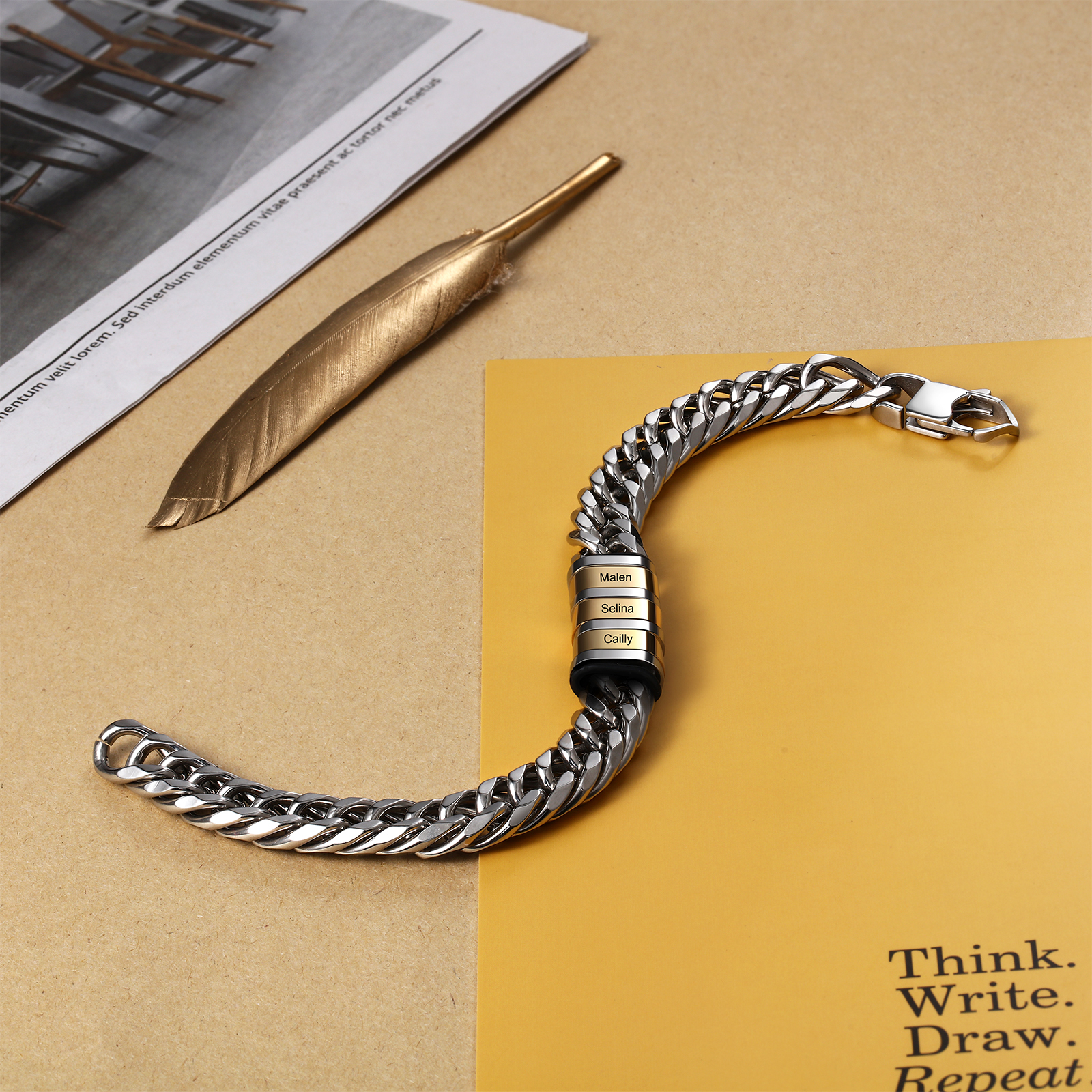 À mon Papa - Bracelet personnalisé en Acier inoxydable avec 3 Prénoms gravés | Jessemade