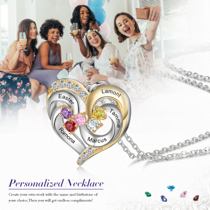 Collier Prénom cœur Argent 925 5 Prénom 5 pierre de naissance