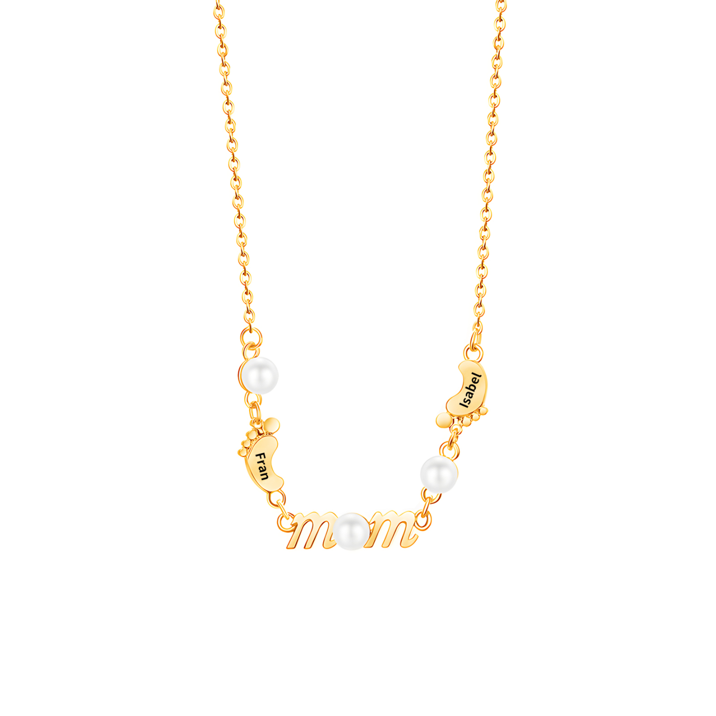 Collier Pieds Bébé et Perles 2 Prénoms Personnalisés Collier pour Maman