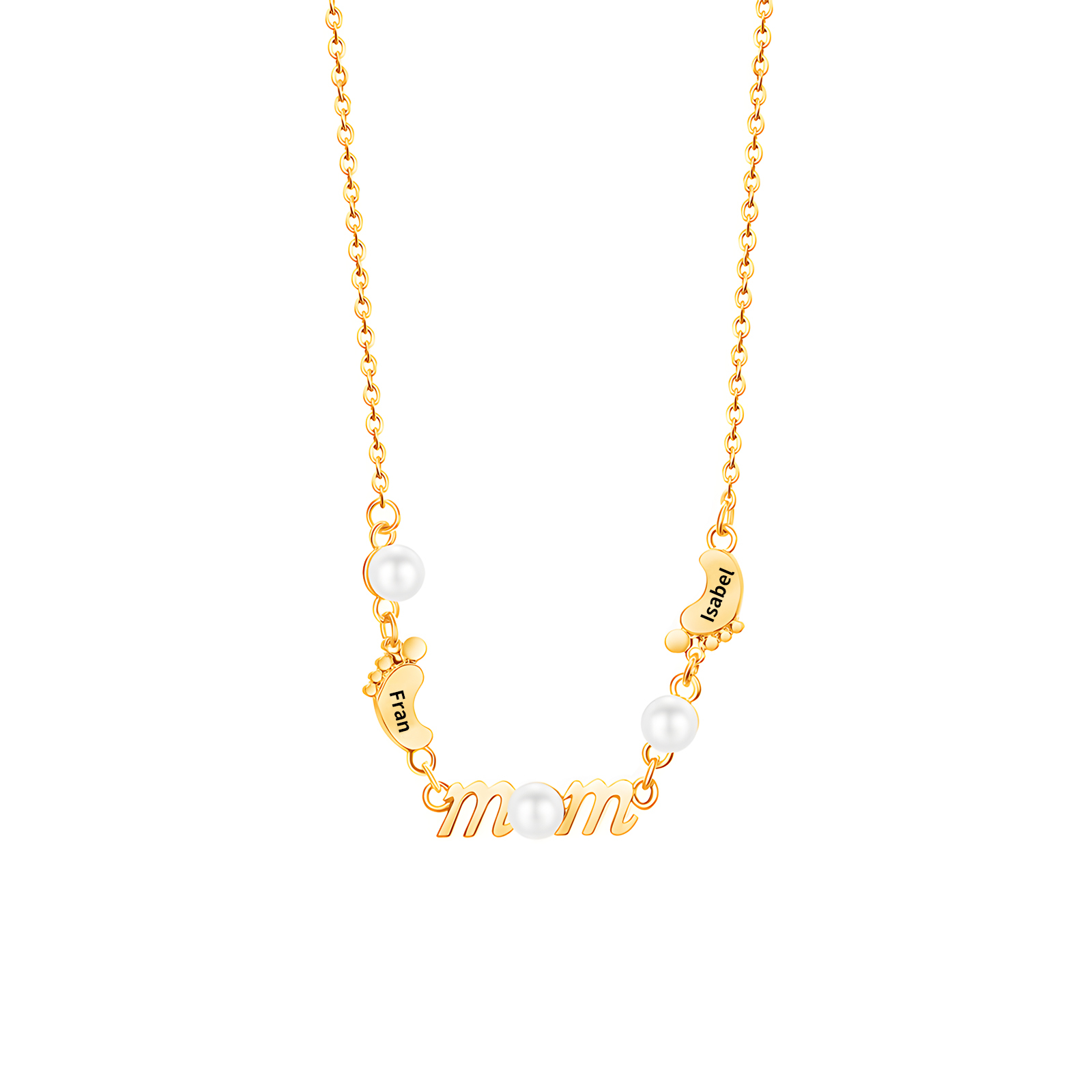 Collier Pieds Bébé et Perles 2 Prénoms Personnalisés Collier pour Maman