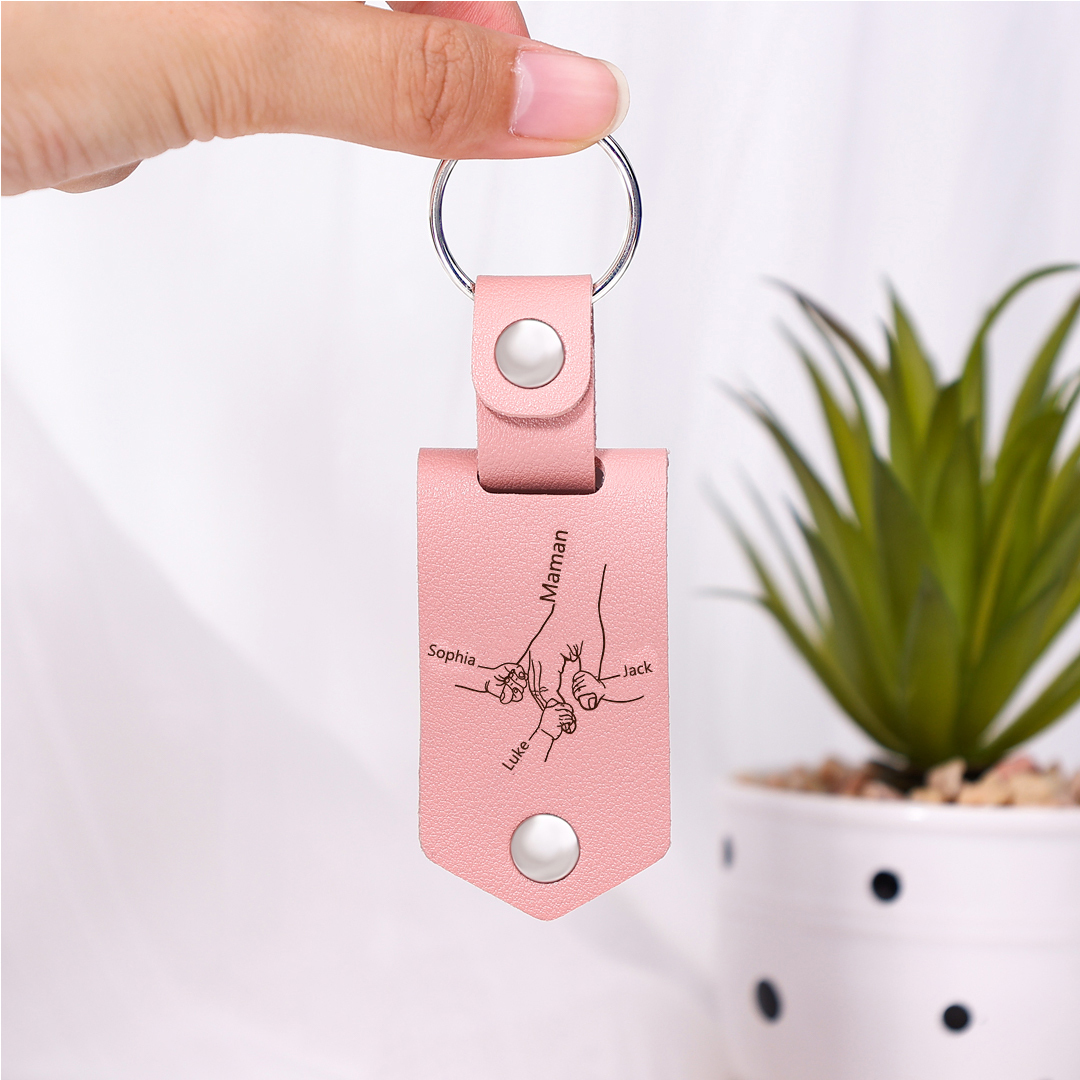 3PCS Coffret Cadeau - À Votre Maman Portefeuille et Porte-Clés Personnalisé avec 3 Prénoms et Dessins Enfant Photo Cadeau pour Mère | Jessemade