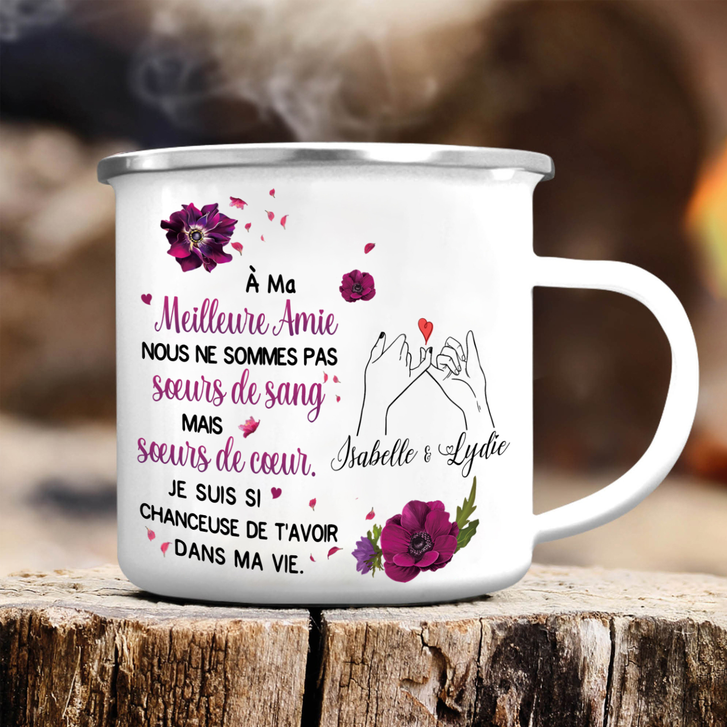 À Ma Meilleure Amie - Tasse émaillée promesse de petit doigt 2 Prénoms Personnalisés
