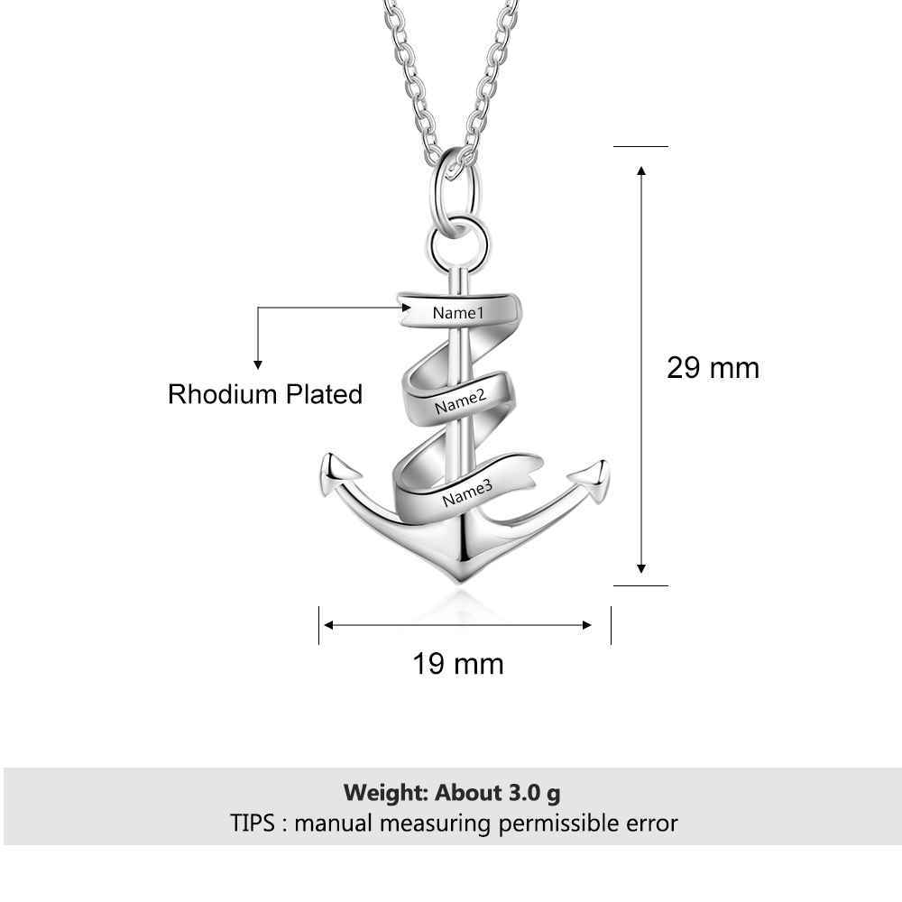 Collier d'ancre marine nautique Pirate ancre pendentif 3 Prénoms Personnalisés Collier Homme