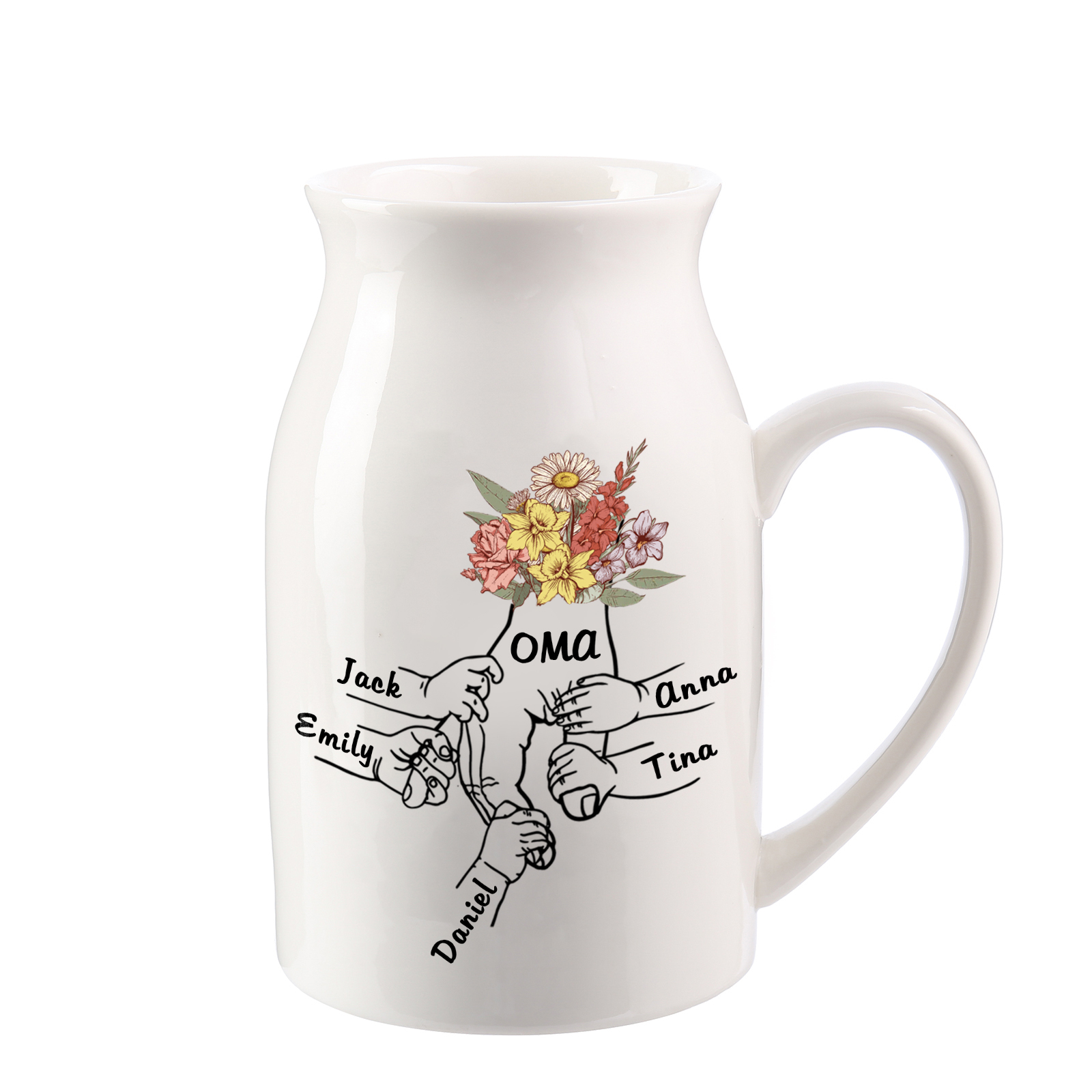 Vase à Fleurs la main dans la main 5 Prénoms Personnalisés avec Texte Décoration de la Maison