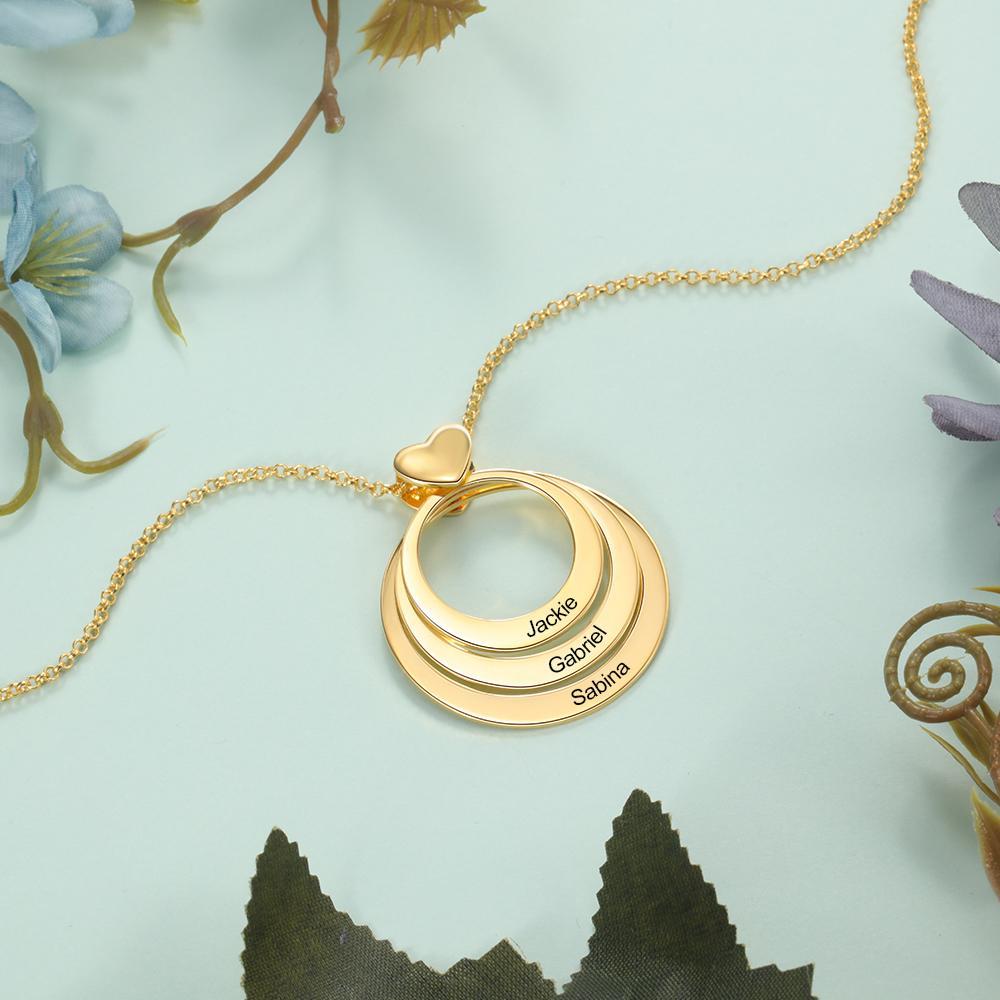Collier Coeur Personnalisé à 3 Cercles Empilés Pour Famille