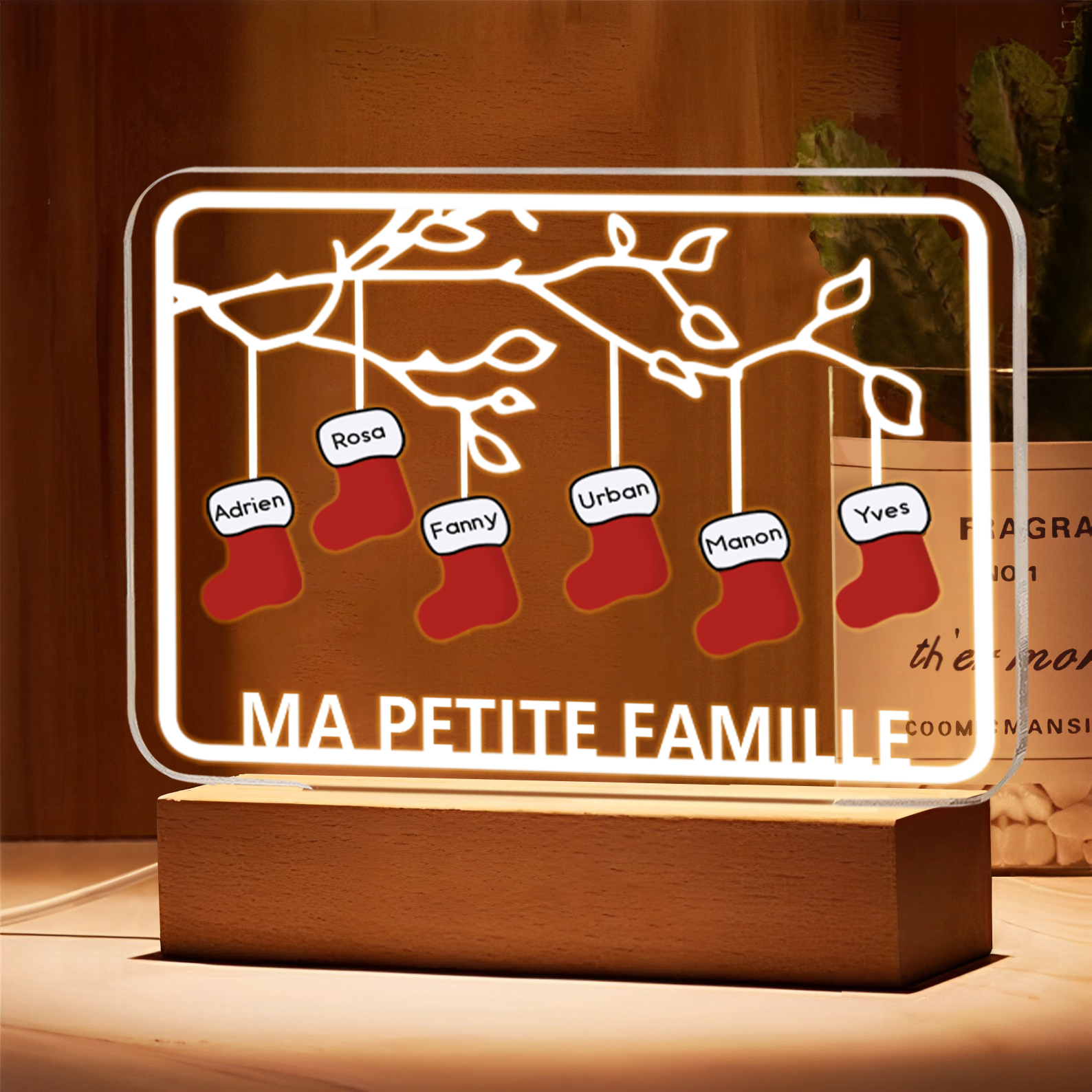 2-8 Noms Lampe de chevet Noël Chaussettes LED Lumières personnalisé avec Texte | Jessemade