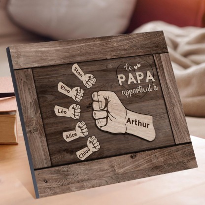 À Mon Papa/Papy-Cadre Imprimé en Bois Poings 6 Prénoms Personnalisés avec Texte