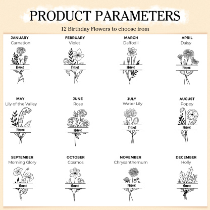 Portefeuille/Sac Bandoulière Femmes 1 Prénom et Fleur de Naissance Personnalisés