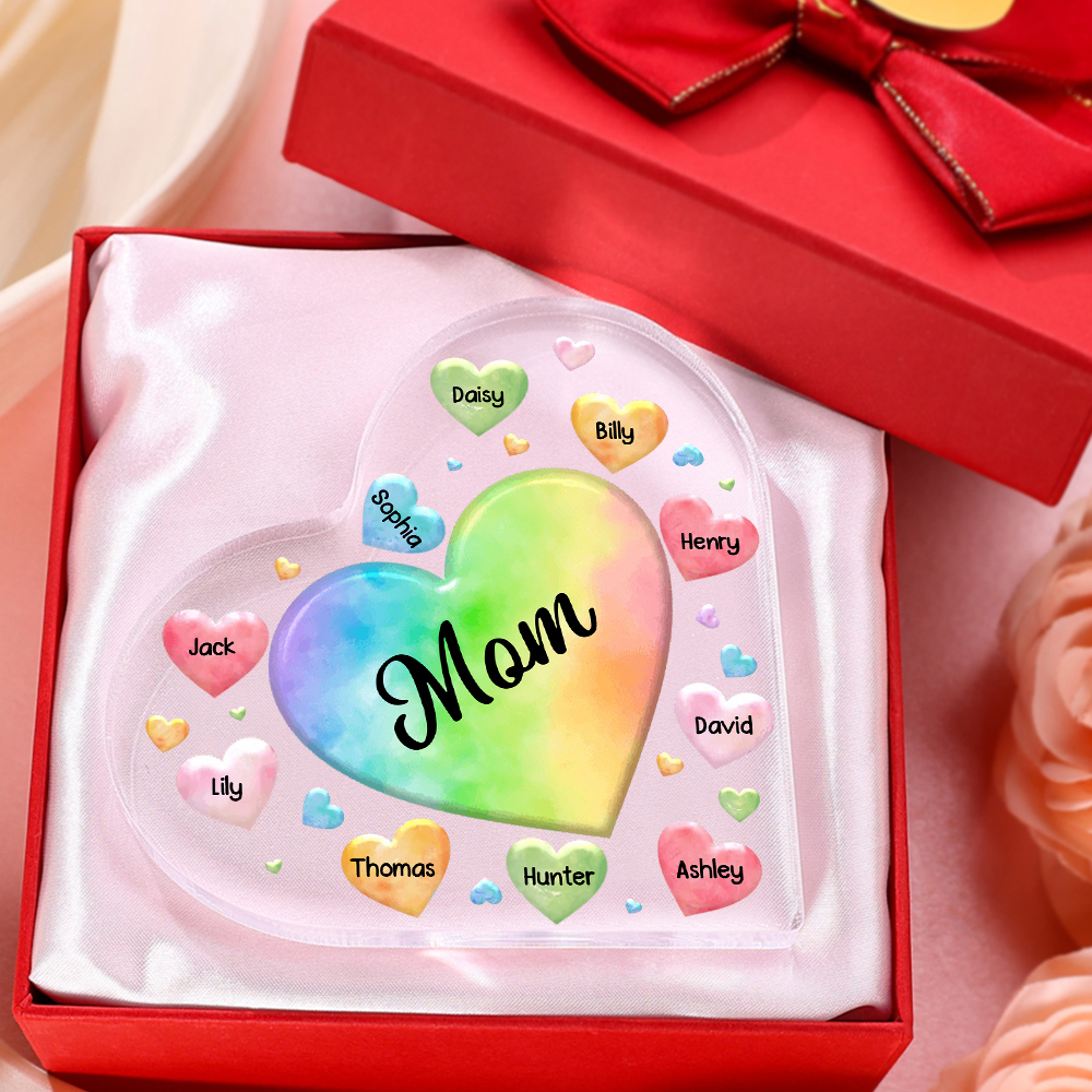 À ma Maman/Mamie - Plaque Acrylique en Forme de Cœur 10 Prénoms Personnalisés avec 1 Texte