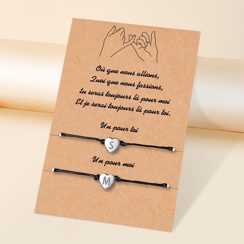 2PCS Ensemble de Bracelets Cœur avec 2 Lettres Personnalisées