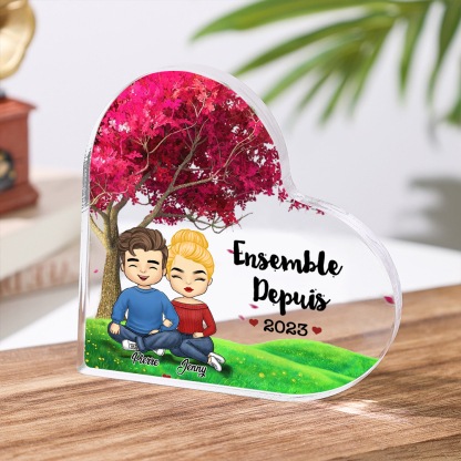 Plaque Acrylique en Forme de Cœur 2 Prénoms Personnalisés avec Année pour Couple
